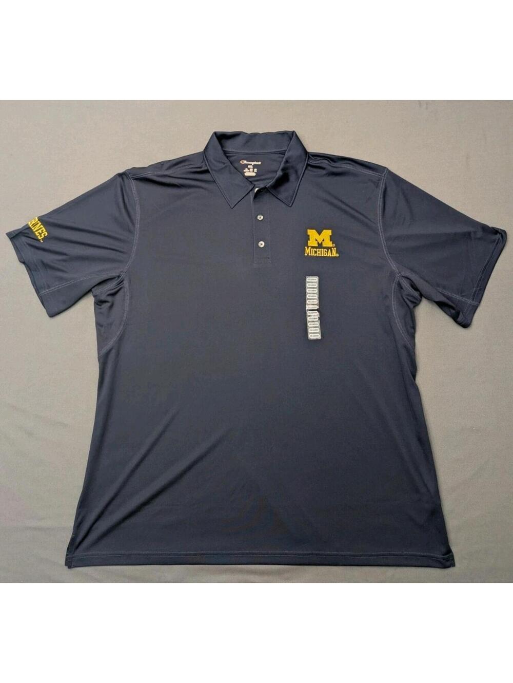 Champion Michigan Wolverines Polo Shirt Mens 2XL Navy NCAA Performance Golf